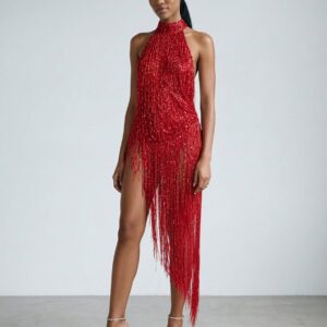 Wen North Crimson Cascade Fringe Dress